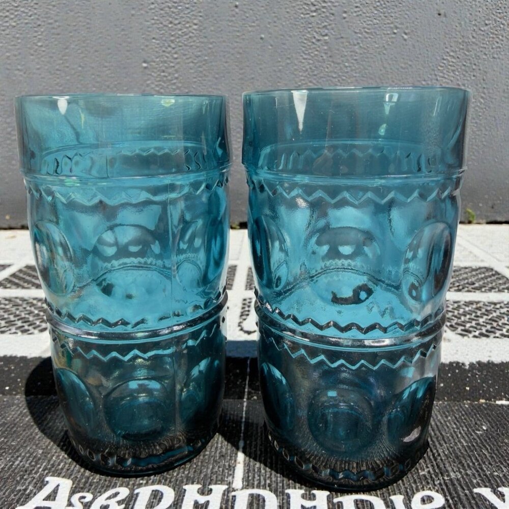 Indiana Glass Tiara Crown Imperial Blue Glasses Set 2‎ Highball Cups Vintage Set